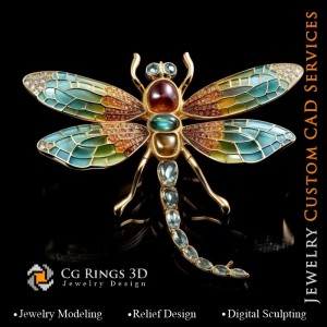 Pandantiv Libelula cu Melodie de Culori - 3D CAD Bijuterii