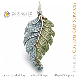 色彩旋律蕨叶吊坠 - 3D CAD 珠宝 2