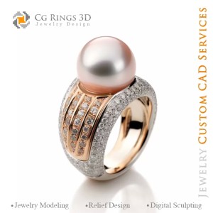 Anello con Perla e Diamanti - CAD Gioielli 3D