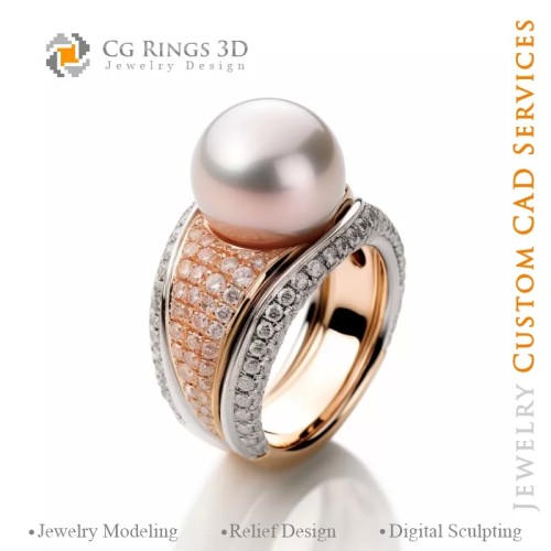 Anillo con perla y diamantes - CAD 3D de joyería