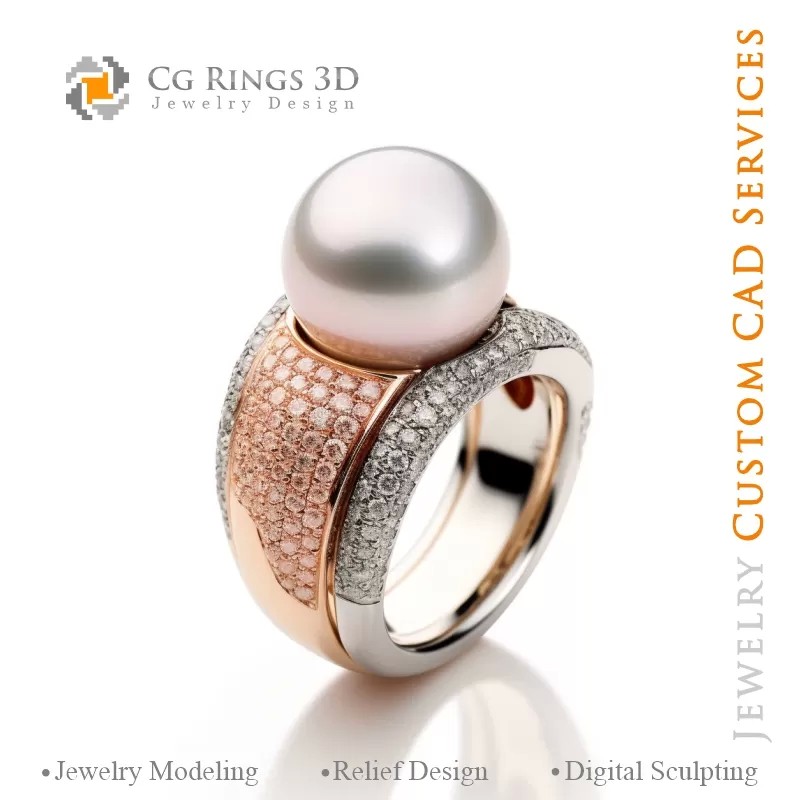 Ring mit Perle und Diamanten - 3D-CAD-Schmuck
