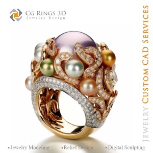 Ring mit Perlen und Diamanten - 3D-CAD-Schmuck 2