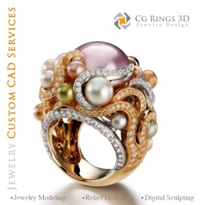 Anello con perle e diamanti - CAD gioielleria 3D 2