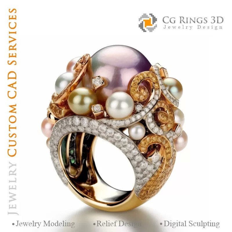 Anello con perle e diamanti - 3D CAD Gioielli
