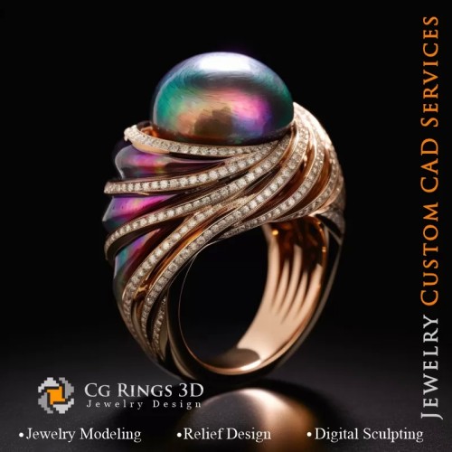 Anello con Perla e Diamanti - CAD Gioielli 3D