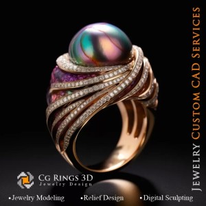 Bague avec Perle et Diamants - Joaillerie 3D CAO 2