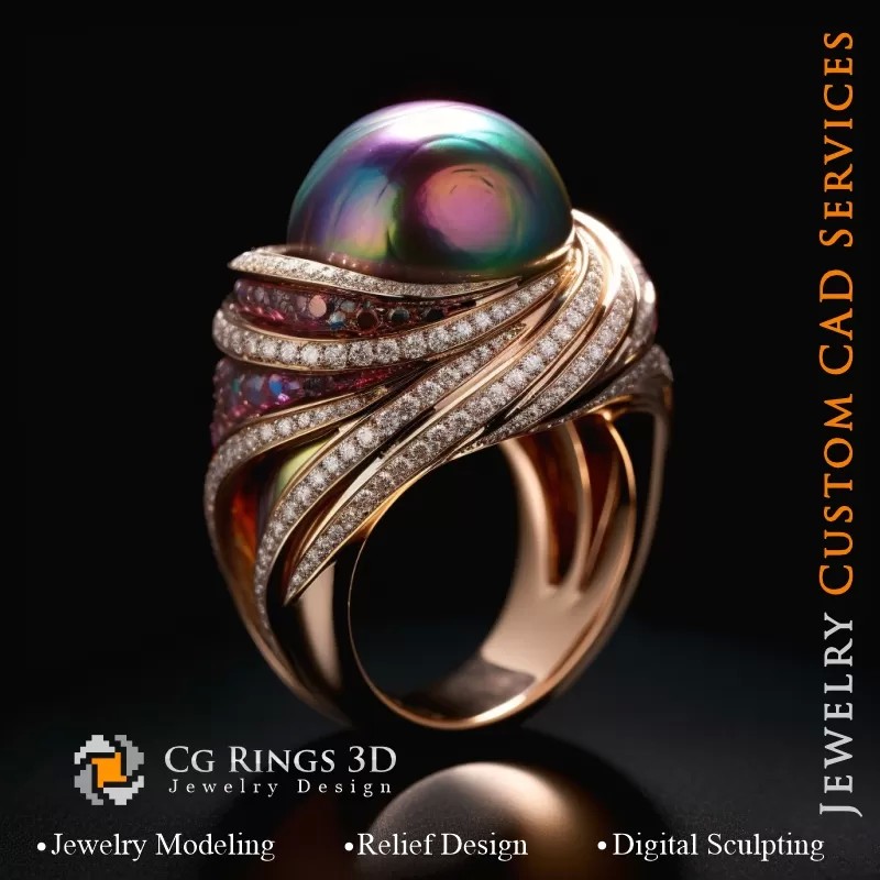Anello con Perla e Diamanti - Gioielli CAD 3D