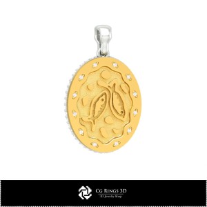 3D Damen Fische Sternzeichen Anhänger Home, Schmuck 3D CAD, Anhänger 3D CAD, 3D Sternzeichen Anhänger