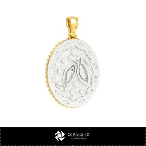 Colgante zodiacal 3D Piscis para mujer, CAD 3D de joyería, CAD 3D de colgantes, colgantes zodiacales 3D 2