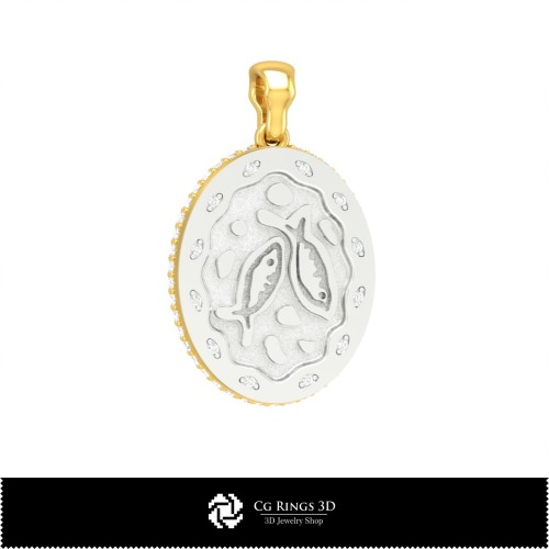Colgante zodiacal 3D Piscis para mujer, CAD 3D de joyería, CAD 3D de colgantes, colgantes zodiacales 3D