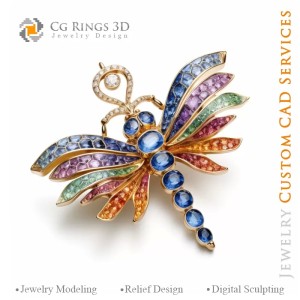 Pandantiv Libelula cu Melodie de Culori - 3D CAD Bijuterii 2