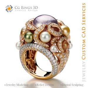 Ring mit Perlen und Diamanten - 3D-CAD-Schmuck 2