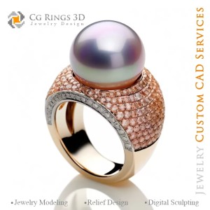Anillo con perla y morganita - Joyería CAD 3D