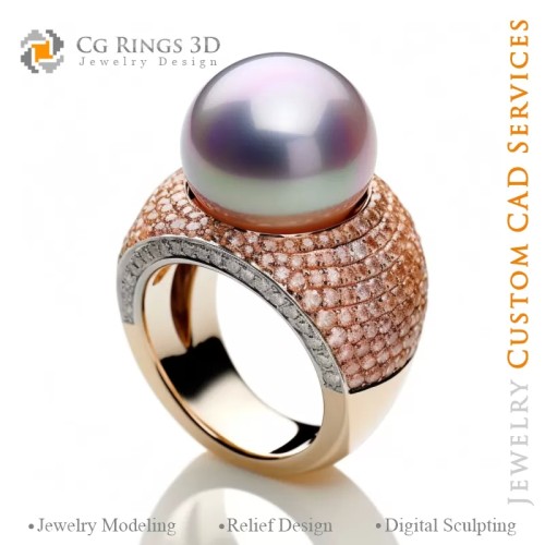 Anillo con perla y morganita - Joyería CAD 3D