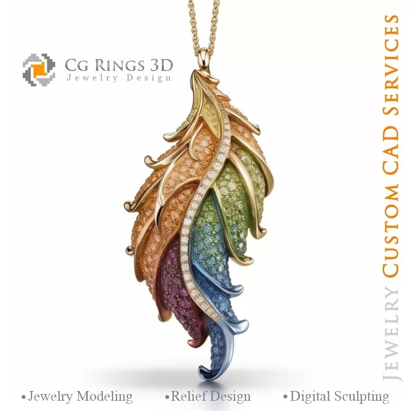 Pendentif Fougère avec Mélodie de Couleurs -...