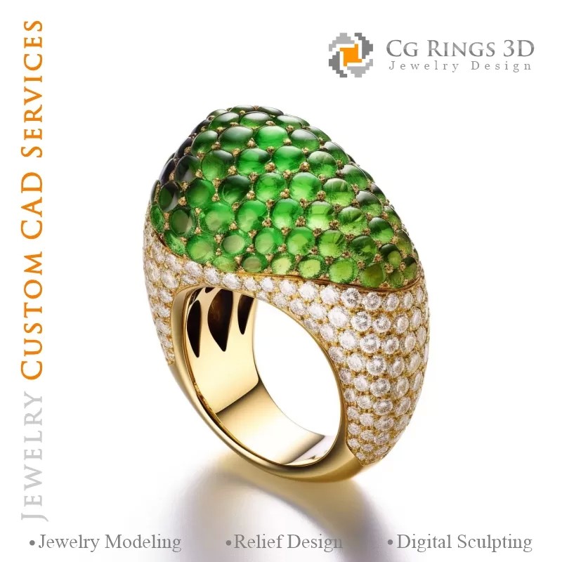 Anello con Peridoto e Diamanti - 3D CAD Gioielli