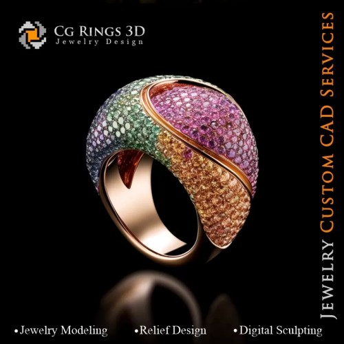 Blumenring mit Melodie der Farben - 3D CAD Schmuck