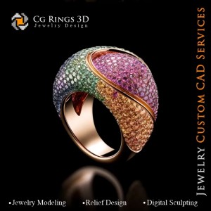 Bague Fleur avec Mélodie de Couleurs - Joaillerie 3D CAO 2