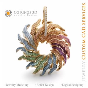 色彩旋律蕨叶吊坠 - 3D CAD 珠宝 2