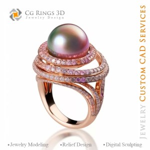 Ring with Pearl and Morganite - 3D CAD Jewelry 2