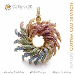 Pendentif Fougère avec Mélodie de Couleurs - Joaillerie...