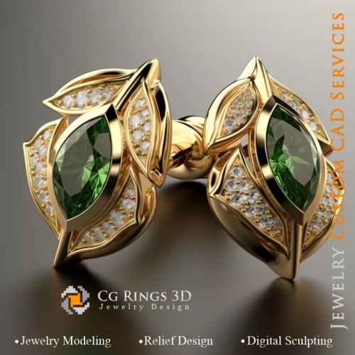 Gemelos Hoja - Joyería CAD 3D
