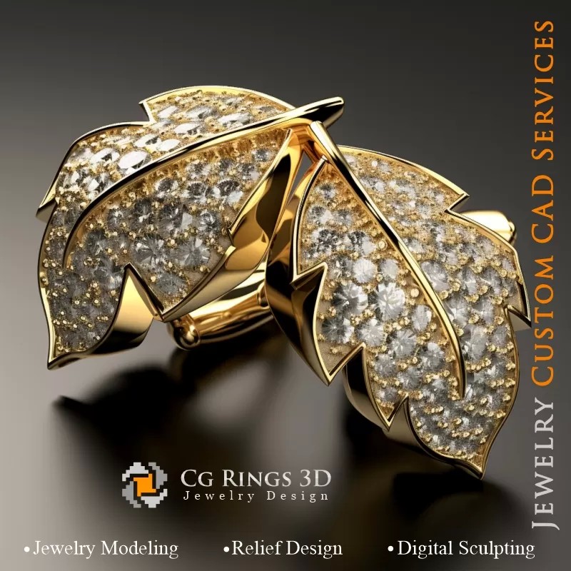 Manschettenknöpfe Blatt - Schmuck 3D CAD