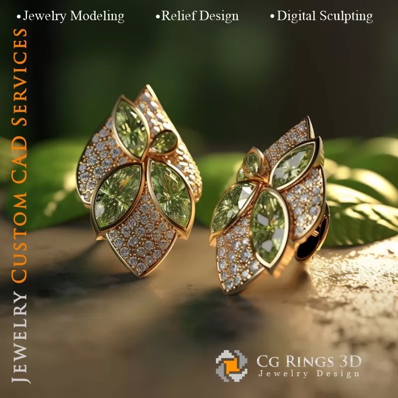 Manschettenknöpfe Blatt - Schmuck 3D CAD