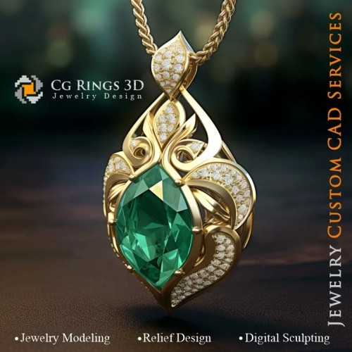 Colgante con esmeralda - Joyería 3D CAD