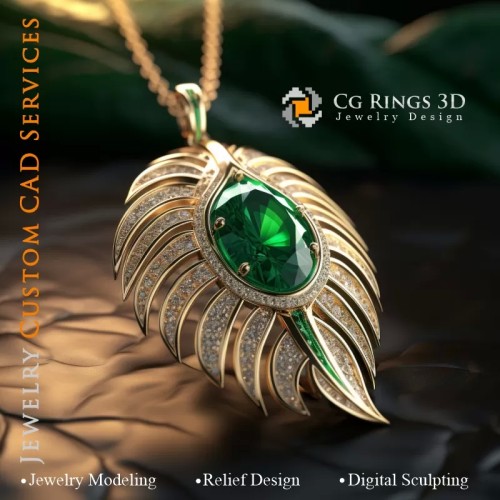 镶祖母绿吊坠 - 3D CAD 珠宝