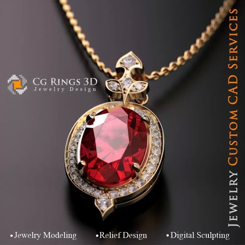 Colgante con rubí - Joyería CAD 3D