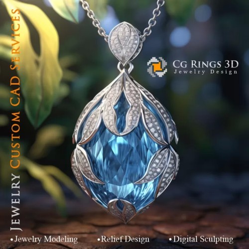 Anhänger mit Aquamarin - 3D CAD Schmuck