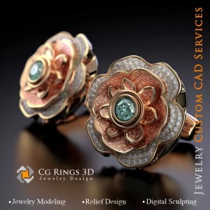 Blumen-Manschettenknöpfe - Schmuck 3D CAD