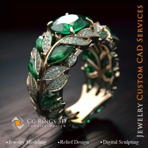Anillo con esmeralda y diamantes - CAD 3D de joyería 2