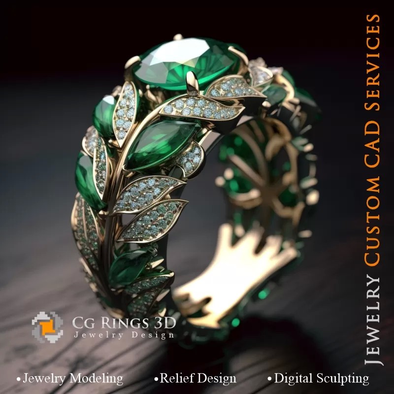Ring mit Smaragd und Diamanten - 3D-CAD-Schmuck