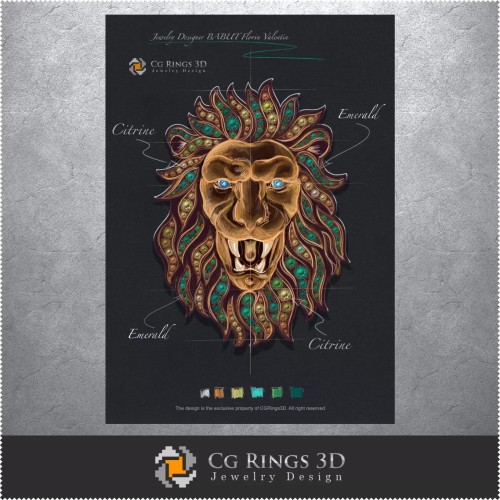 Diseño de joyería (Digital) - Diseño de colgante de león