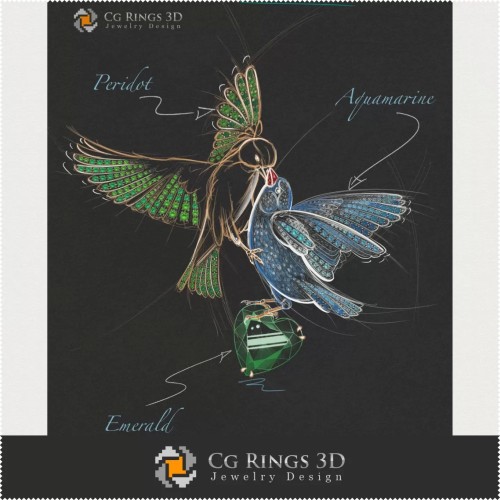 Diseño de Joyería (Digital) - Boceto Colgante de Pájaros