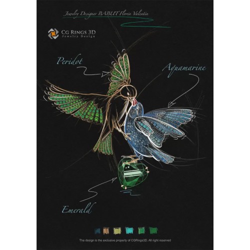 Design di gioielli (digitale) - Bozzetto pendente Uccelli