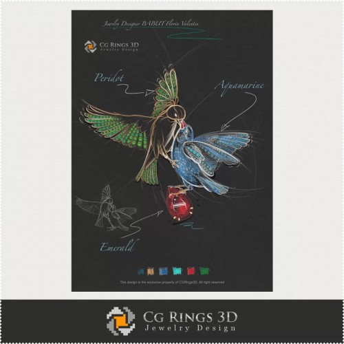 Diseño de joyería (Digital) - Boceto de colgante de aves