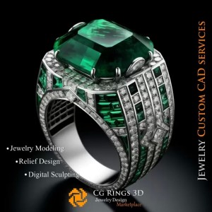 Ring With Emerald and Diamonds - 3D CAD Jewelry 2