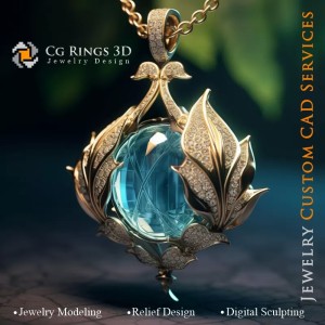Pendentif Aigue-Marine - Joaillerie 3D CAO 2