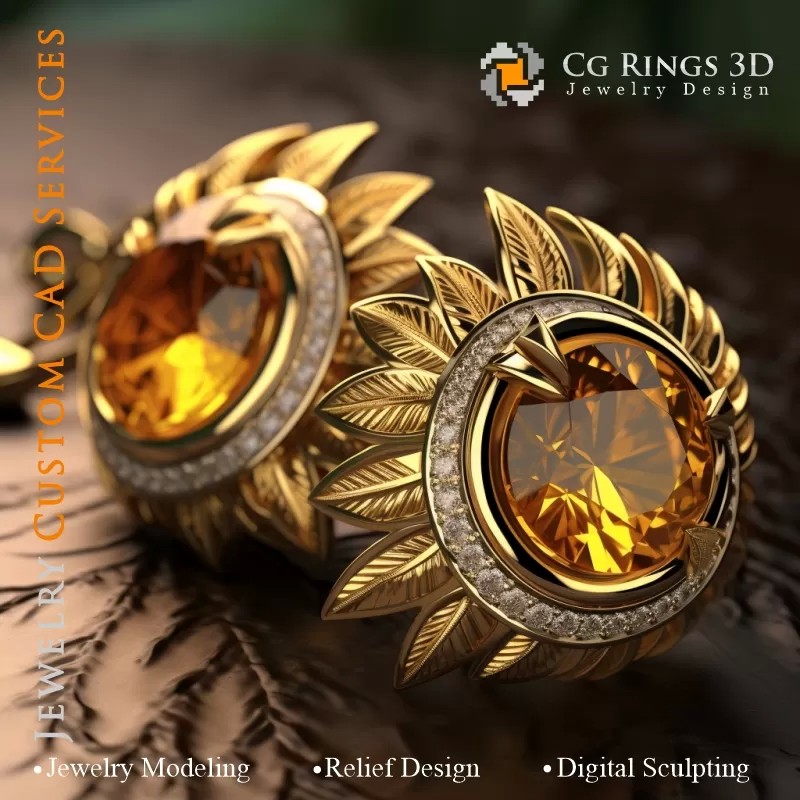 黄玉（托帕石）耳环 - 珠宝3D CAD