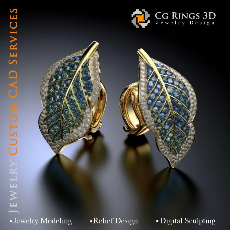 Manschettenknöpfe Blatt - Schmuck 3D CAD