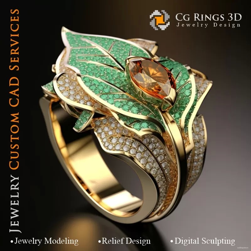 Bague avec Citrine - Joaillerie 3D CAO