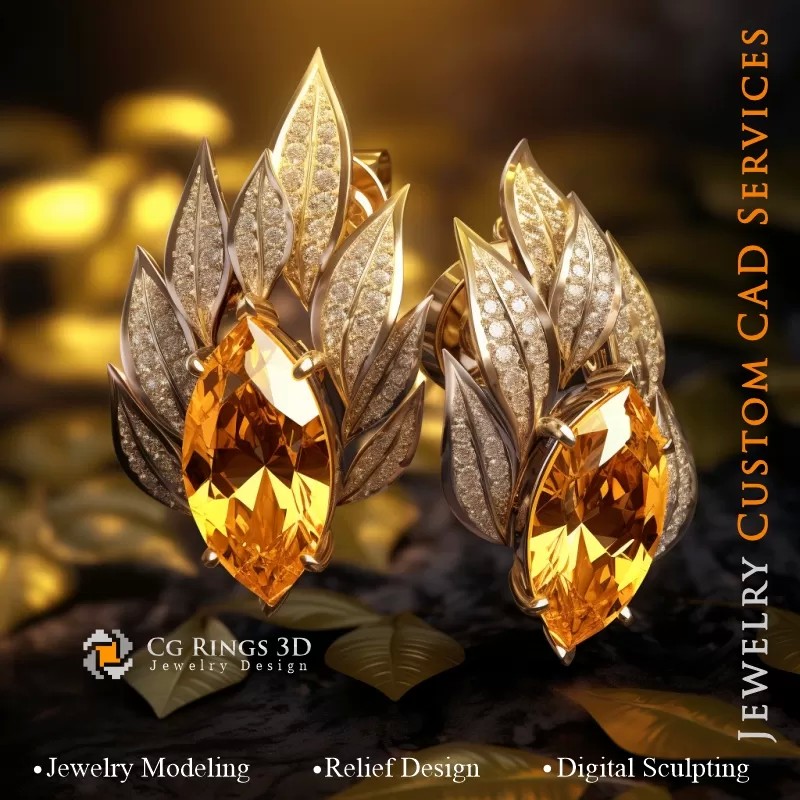 Ohrringe Blatt - Schmuck 3D CAD