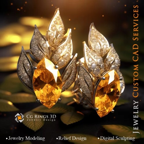 耳环 叶子 - 珠宝 3D CAD
