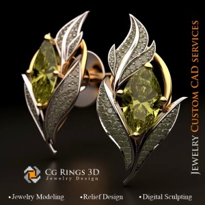 Boucles d'oreilles Feuille - Joaillerie 3D CAO 2