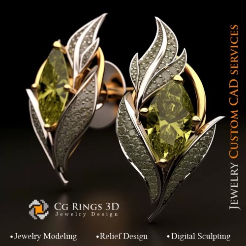 Boucles d'oreilles Feuille - Joaillerie 3D CAO