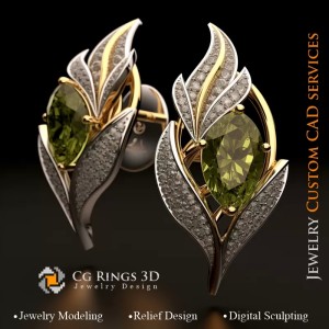 耳环 叶子 - 珠宝 3D CAD