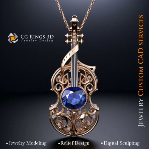 Violin Pendant - Jewelry 3D CAD